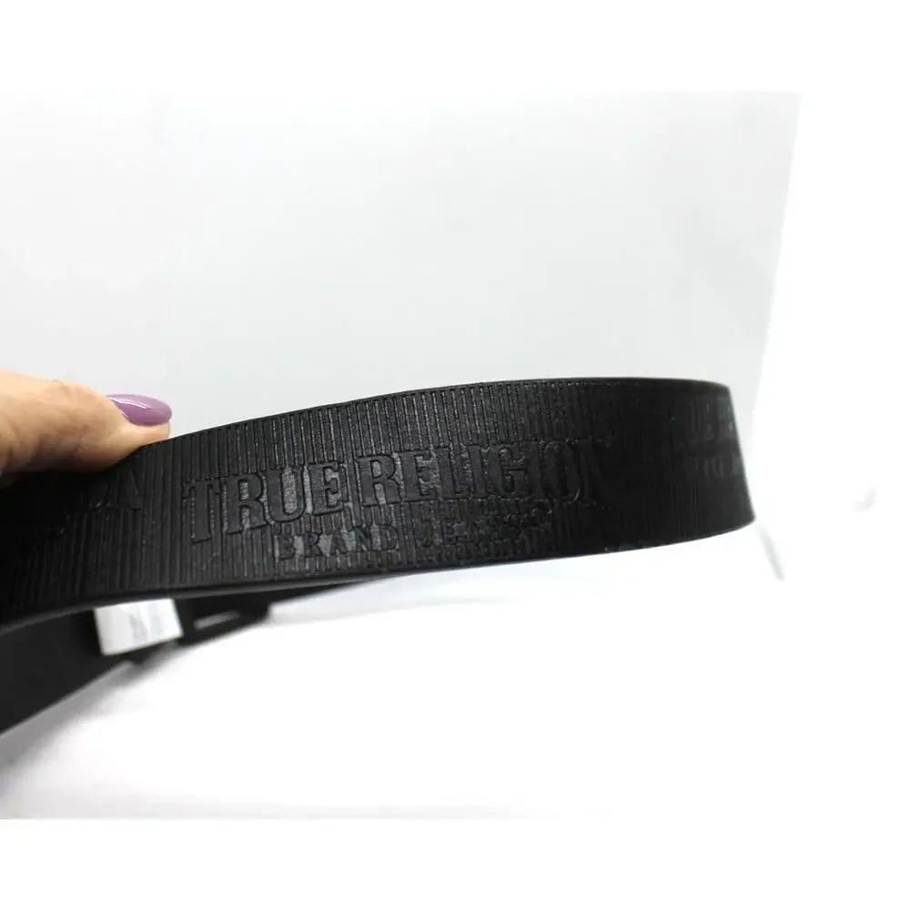 True Religion Mens Van Black Logo Belt w/ Roller Buckle sz 36 NEW